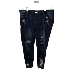 GOGO Jeans USA Distressed Denim Dark  Wash Blue Jeans Size 17 Style 20120